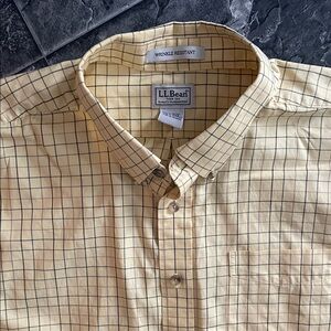 L.L. BEAN Men's Yellow Checkered Button Shirt Preppy Coastal Office Business